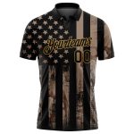 Custom Name Number Camo Black Gold American Flag Golf Polo Shirt Performance Salute to Service Personalized Camo Black-Old