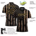 Custom Name Number Camo Black Gold American Flag Golf Polo Shirt Performance Salute to Service Personalized Camo Black-Old