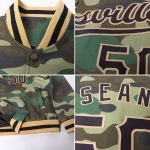 Personalized Black Gold Camo Bomber Varsity Letterman Jacket - Salute to Service Personalized Camo Black-Old Gold Bomber