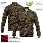 Personalized Camo Jacket - Black Old Gold Classic 3D Bomber Full-Snap Varsity Letterman Salute to Service Personalized Camo