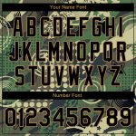 Personalized Camo Jacket with Black-Old Gold Dots, Geometric Figures, 3D Bomber Full-Snap Varsity Letterman Style Personalized