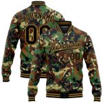 Personalized Camo Graffiti Drips 3D Bomber Jacket - Black and Old Gold Varsity Letterman Salute to Service Personalized Camo