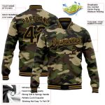 Custom Camo Black and Old Gold 3D Bomber Varsity Letterman Jacket - Salute to Service Personalized Camo Black-Old Gold Jungle