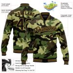 Custom Camo Jacket with Name & Number - Black Gold Jungle 3D Bomber Varsity Letterman Salute to Service Personalized Camo