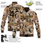 Custom Name and Number Lion Tiger Camo Jacket - Full-Snap Varsity Letterman Salute to Service Bomber 3D Pattern Design Personalized