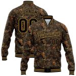 Personalized Camouflage Jacket with Custom Name & Number, 3D Bomber Varsity Letterman in Black & Gold - Salute to Service