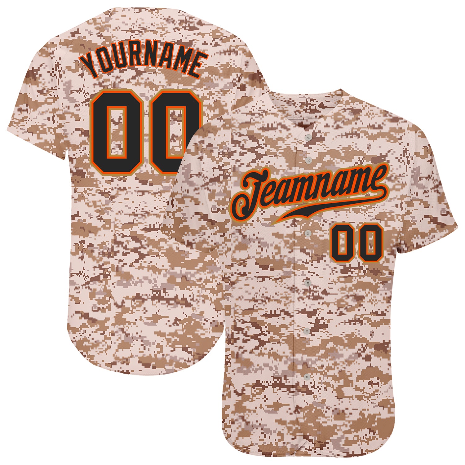 Custom Name Number Camo Baseball Jersey - Black-Orange Authentic Salute To Service Personalized Camo Black-Orange Authentic