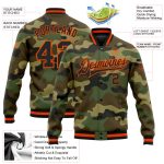 Custom Name Number Camo Bomber Jacket Black Orange Varsity Letterman Salute to Service Full-Snap Personalized Camo Black-Orange