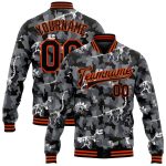Custom Name Number Salute To Service Jacket Personalized 3D Camo Black-Orange Dinosaur Full-Snap Varsity Bomber Personalized