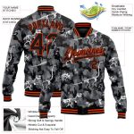 Custom Name Number Salute To Service Jacket Personalized 3D Camo Black-Orange Dinosaur Full-Snap Varsity Bomber Personalized