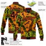 Custom Name & Number Camo Bomber Jacket Black-Orange 3D Funny Faces Design Varsity Letterman Salute to Service Personalized