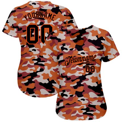Personalized Black-Orange Camo Salute to Service Baseball Jersey for Men Personalized Camo Black-Orange Salute To Service