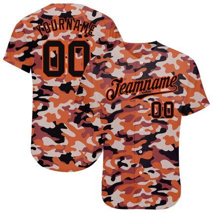 Personalized Black-Orange Camo Salute to Service Baseball Jersey for Men Personalized Camo Black-Orange Salute To Service