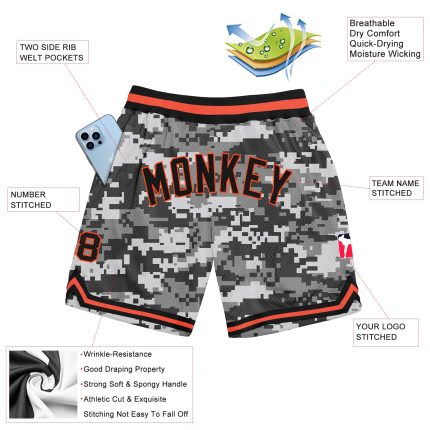 Personalized Black-Orange Camo Basketball Shorts for Salute to Service Personalized Camo Black-Orange Salute To Service Basketball