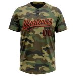 Personalized Camo Softball Jersey with Custom Name and Number - Black-Orange Salute to Service Unisex Two-Button Design Personalized