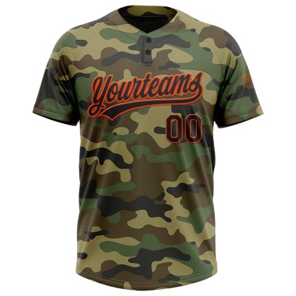 Personalized Camo Softball Jersey with Custom Name and Number - Black-Orange Salute to Service Unisex Two-Button Design Personalized