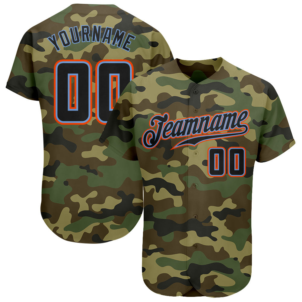Personalized Black Camo Authentic Baseball Jersey - Powder Blue Salute to Service Personalized Camo Black-Powder Blue Authentic