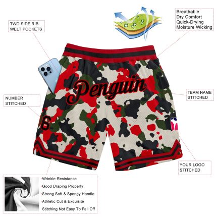 Custom Name & Number Basketball Shorts - Personalized Black-Red Camo Authentic Salute To Service Personalized Camo Black-Red