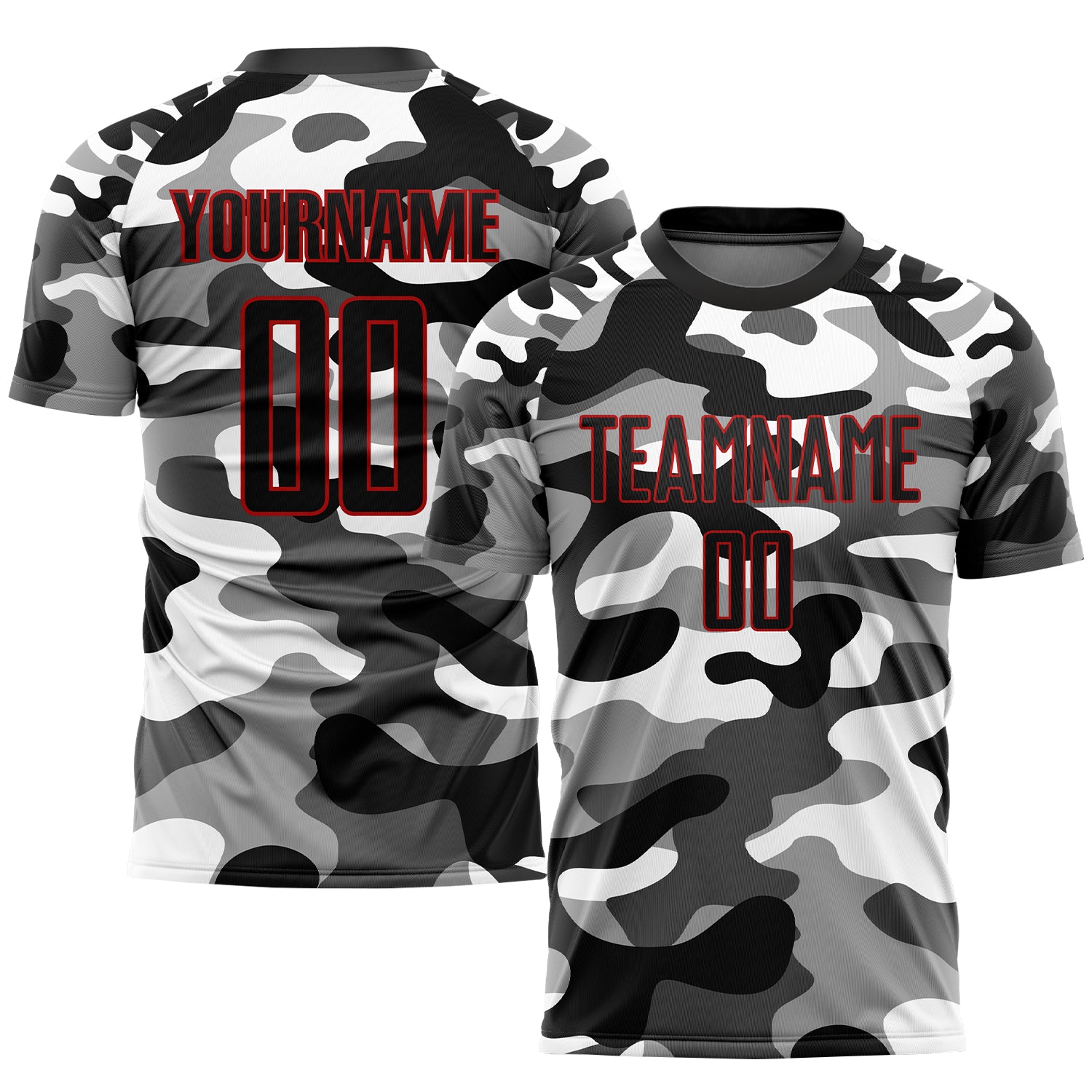 Personalized Camo Soccer Jersey - Black-Red Sublimation Salute To Service Uniform Personalized Camo Black-Red Sublimation