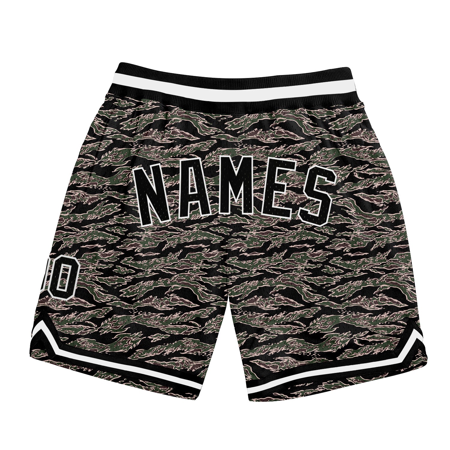 Custom Name and Number Black-White Camo Basketball Shorts - Personalized Authentic Salute to Service Personalized Camo Black-White