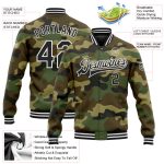 Customizable Camo Varsity Bomber Jacket with Team Name & Number - Full-Snap Salute to Service Letterman Personalized Camo