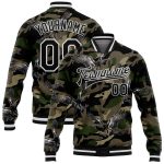 Custom Name Number Eagle Camo Bomber Jacket Black White 3D Pattern Varsity Letterman Salute to Service Personalized Camo