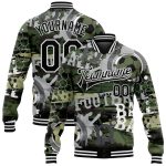 Personalized Salute To Service Camo Black-White 3D Bomber Varsity Letterman Jacket Personalized Camo Black-White Football