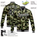 Personalized Black and White Camo Geometric 3D Bomber Jacket - Full-Snap Varsity Letterman Salute To Service Personalized