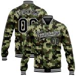 Personalized Black and White Camo Geometric 3D Bomber Jacket - Full-Snap Varsity Letterman Salute To Service Personalized