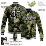 Personalized Black White Camo Geometric 3D Bomber Jacket Varsity Letterman Salute To Service Personalized Camo Black-White