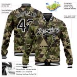 Personalized Camo Jacket Black-White Geometric 3D Varsity Letterman Salute to Service Bomber Full-Snap 4 Personalized Camo