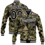 Personalized Camo Jacket Black-White Geometric 3D Varsity Letterman Salute to Service Bomber Full-Snap 4 Personalized Camo
