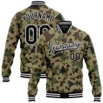 Personalized Black and White Geometric Camo 3D Varsity Letterman Jacket - Full-Snap Bomber Salute To Service Personalized