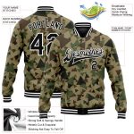 Personalized Black and White Geometric Camo 3D Varsity Letterman Jacket - Full-Snap Bomber Salute To Service Personalized