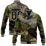 Personalized Black-White Camo 3D Bomber Varsity Jacket Salute to Service Full-Snap Letterman Personalized Camo Black-White