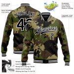 Custom Name and Number Camo Bomber Jacket Black-White Graffiti 3D Varsity Salute To Service Letterman Personalized Camo Black-White