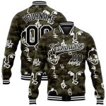 Personalized 3D Black-White Camo Bomber Jacket Full-Snap Varsity Letterman Salute to Service Personalized Camo Black-White