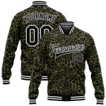 Custom Camo Leopard Print 3D Bomber Jacket with Name & Number - Full-Snap Varsity Salute to Service Design Personalized Camo