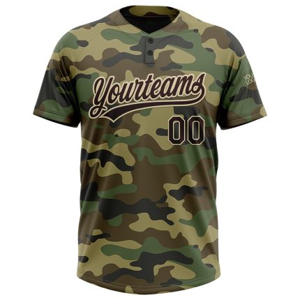 Camo Brown-Cream Personalized Salute to Service Softball Jersey Unisex Two-Button Personalized Camo Brown-Cream Salute To