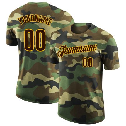 Camo Brown-Gold Performance T-Shirt for Men, Personalized Salute to Service Design Personalized Camo Brown-Gold Performance