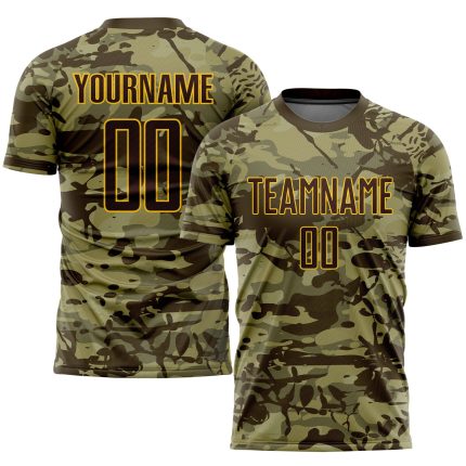 Personalized Camo Soccer Jersey - Brown/Gold Salute to Service Uniform Personalized Camo Brown-Gold Sublimation Salute To