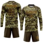 Custom Name Number Soccer Jersey Personalized Camo Brown Gold Salute to Service Uniform Personalized Camo Brown-Gold Sublimation