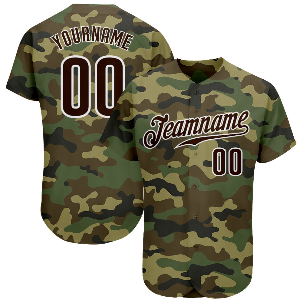 Personalized Camo Baseball Jersey - Brown-White Authentic Salute to Service Personalized Camo Brown-White Authentic Salute