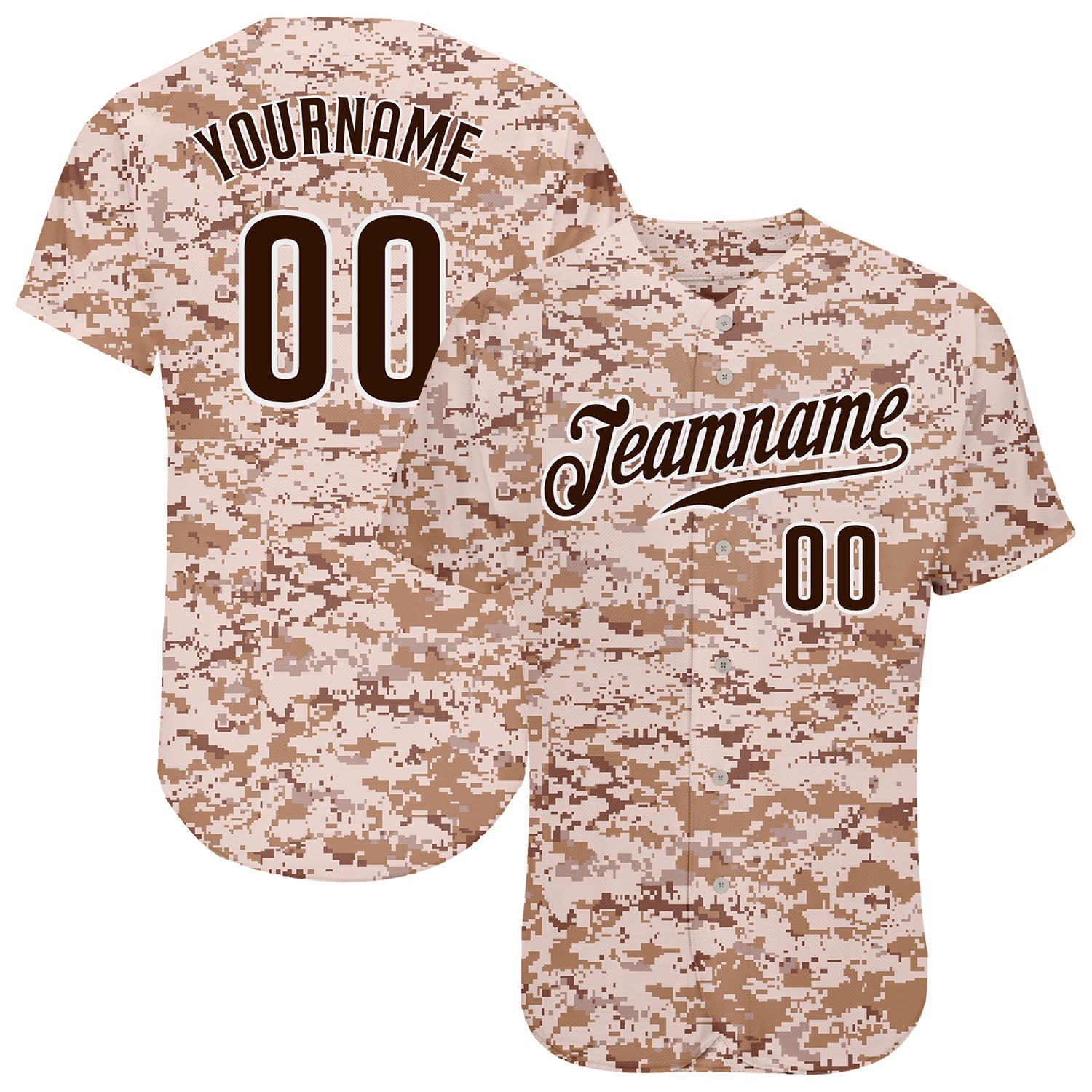 Custom Name and Number Personalized Camo Baseball Jersey - Salute to Service Authentic Team Apparel Personalized Camo Brown-White