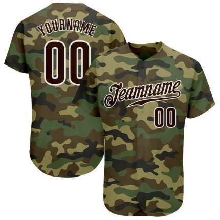 Personalized Salute to Service Camo Baseball Jersey in Brown and White - Customizable 2 Personalized Camo Brown-White Salute