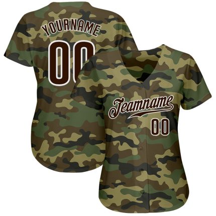Personalized Salute to Service Camo Baseball Jersey in Brown and White - Customizable 2 Personalized Camo Brown-White Salute