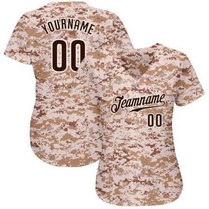 Personalized Camo Baseball Jersey for Salute to Service, Brown-White Design Personalized Camo Brown-White Salute To Service
