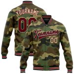 Personalized Camo Jacket Crimson Black City Cream Full-Snap Varsity Letterman Salute To Service Personalized Camo Crimson