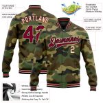 Custom Camo Crimson Black Varsity Jacket with Personal Name & Number - Salute to Service Full-Snap Bomber Personalized Camo