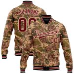 Personalized Camo Crimson City Military Badge 3D Bomber Varsity Letterman Salute To Service Jacket Full-Snap Personalized